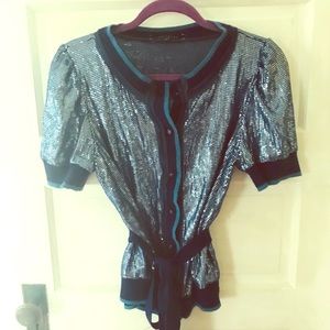 Robert Rodriguez blue sequin cardigan sweater